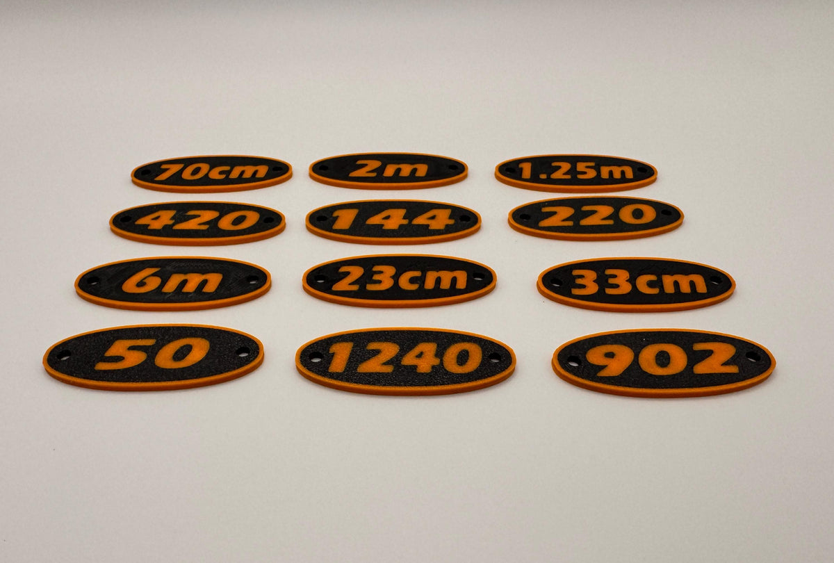 UHF / VHF Band Marker Set – all 12 cable tags in black with orange lettering