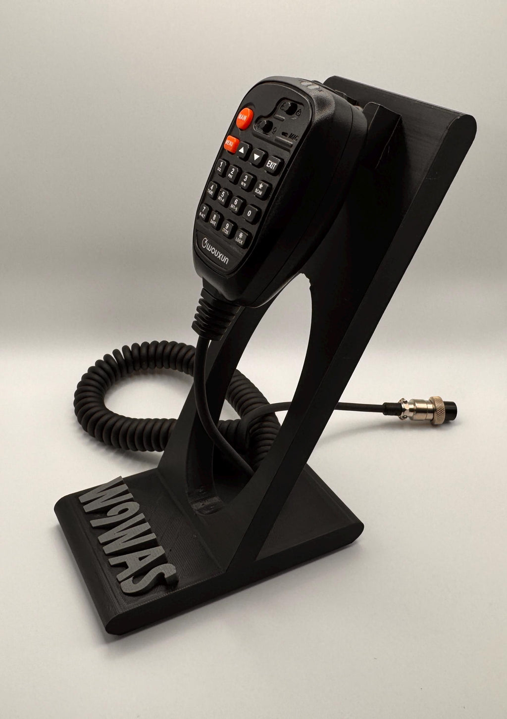 Universal radio hand microphone stand – with mic side view
