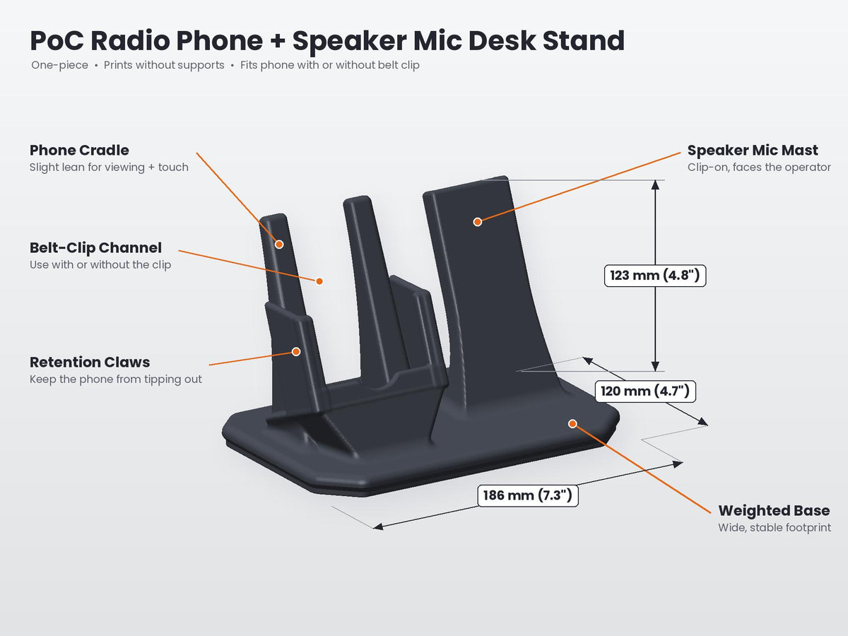 UNIWA F400 desk stand with speaker mic holder – dimensions diagram