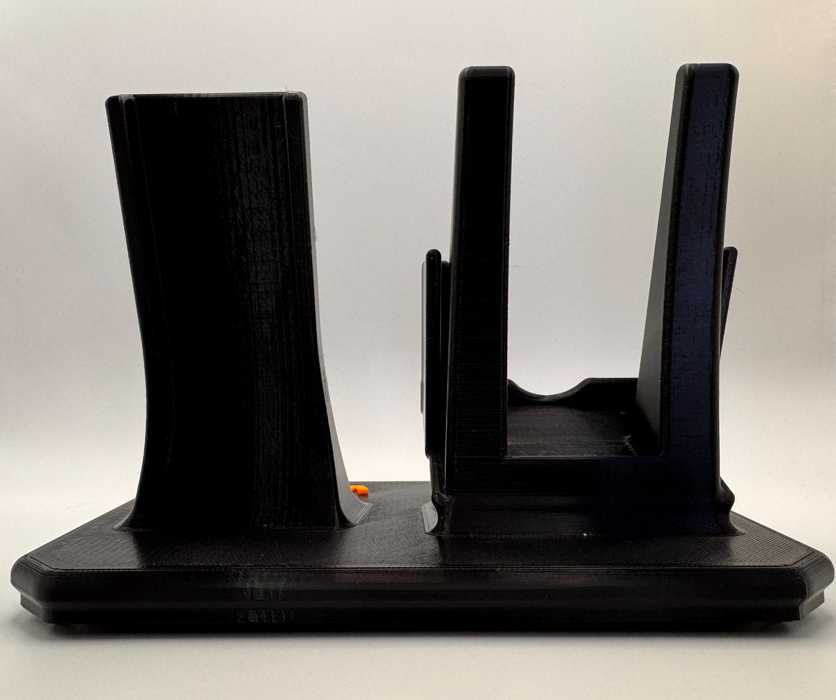 UNIWA F400 desk stand with speaker mic holder – empty stand back view
