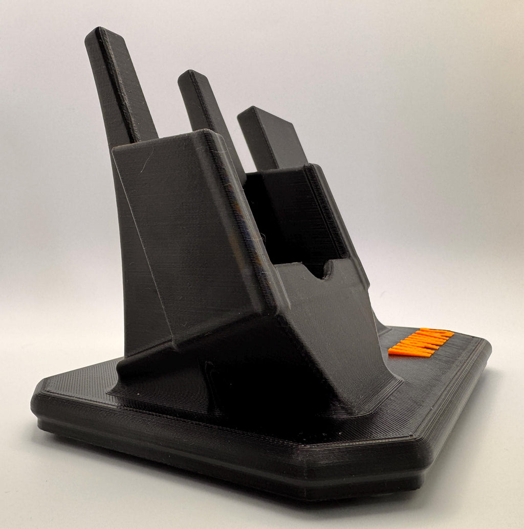 UNIWA F400 desk stand with speaker mic holder – empty stand side view