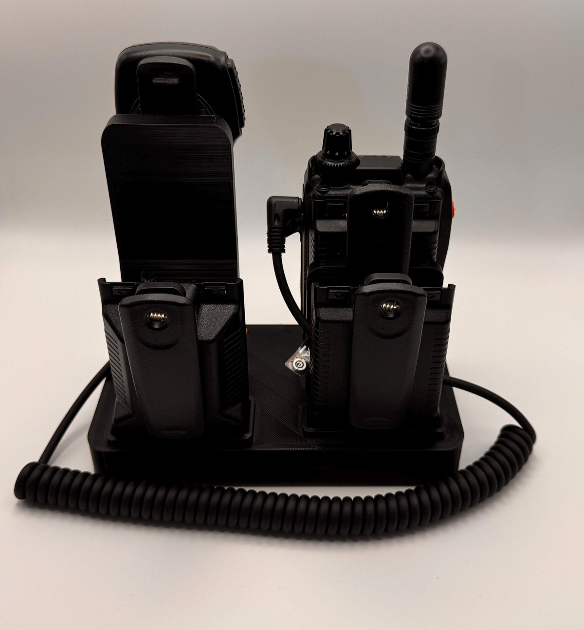 Yaesu FT5 / FT3 desk stand – rear view with mic cord